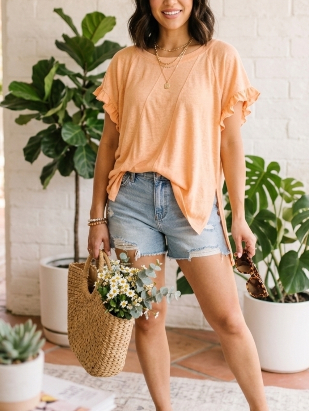 Anthropologie Peach Ruffle Sleeve Blouse